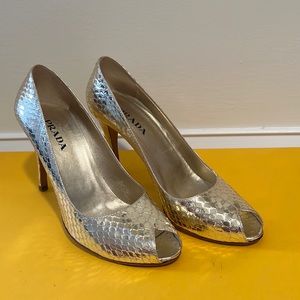 Prada Silver Python Heels